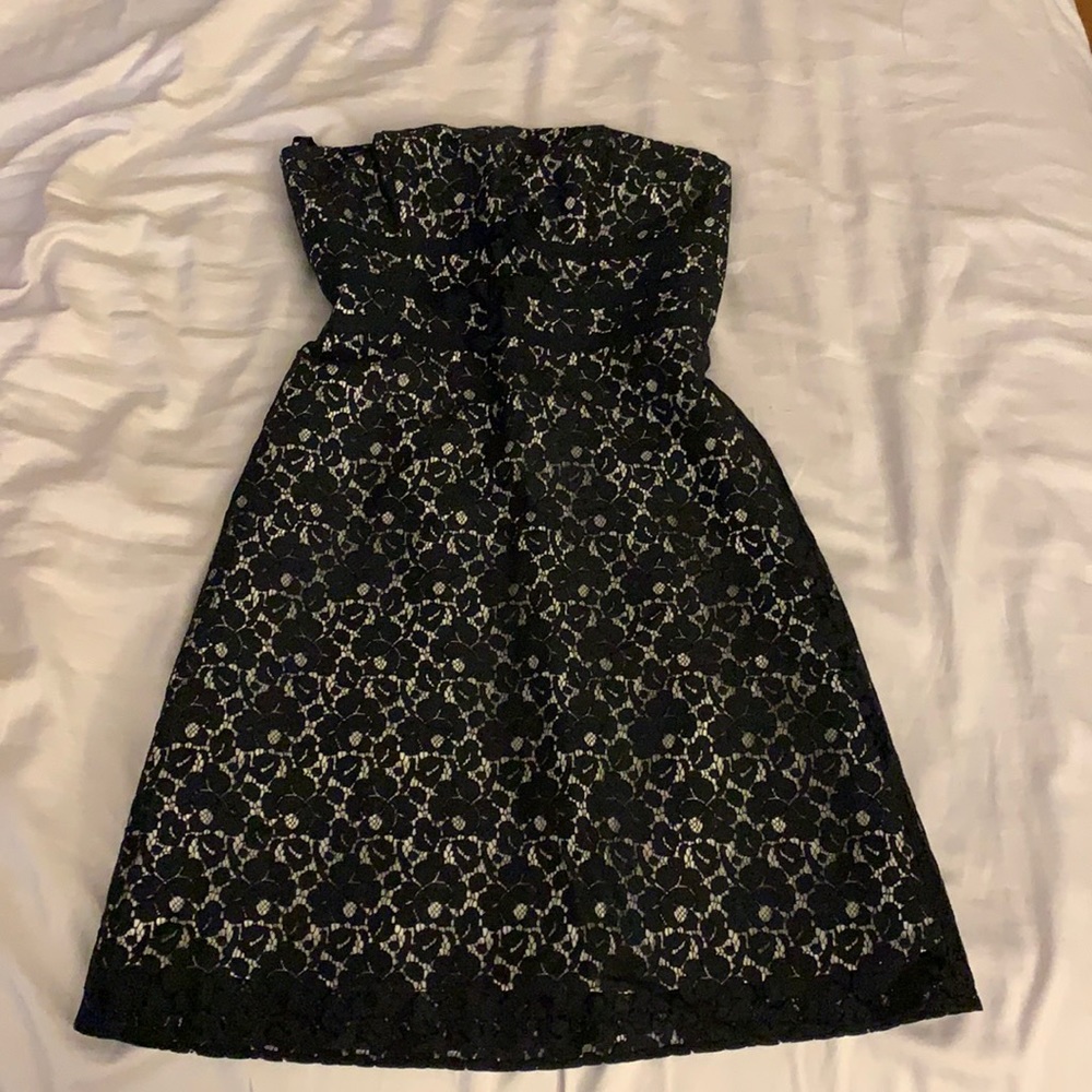 black and white strapless dress